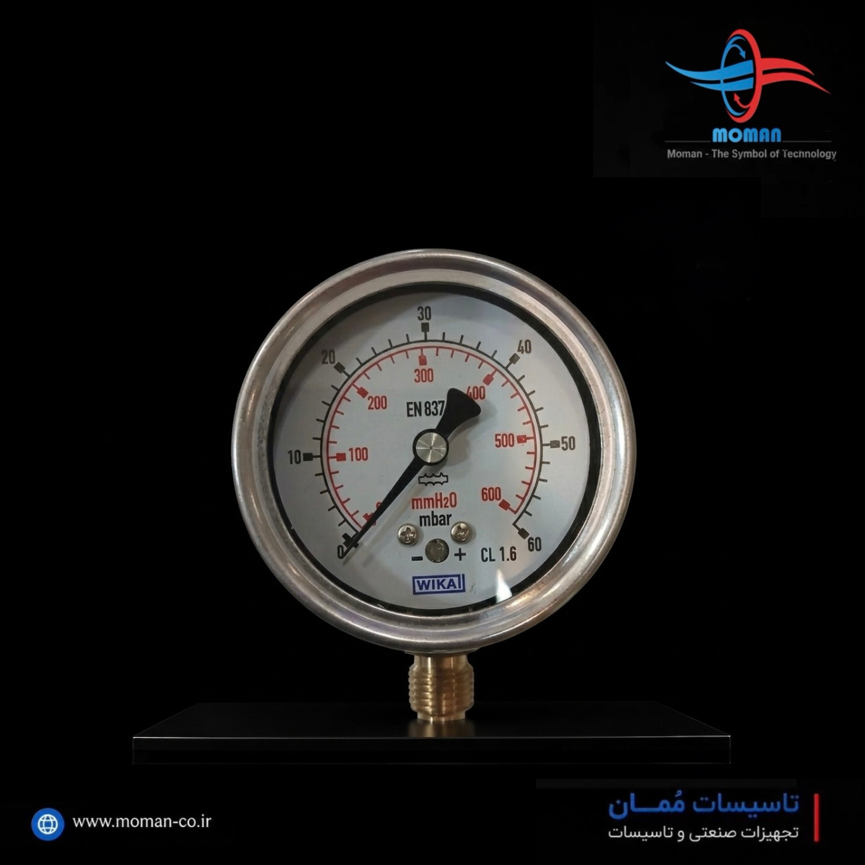 مانومتر (گیج فشار) ۶۰ میلی‌بار ویکا WIKA - مدل EN 837 (کلاس ۱.۶)