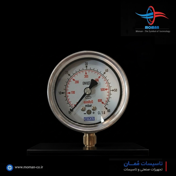 مانومتر (گیج فشار) ۶۰ میلیبار ویکا WIKA - مدل EN 837 (کلاس ۱.۶)